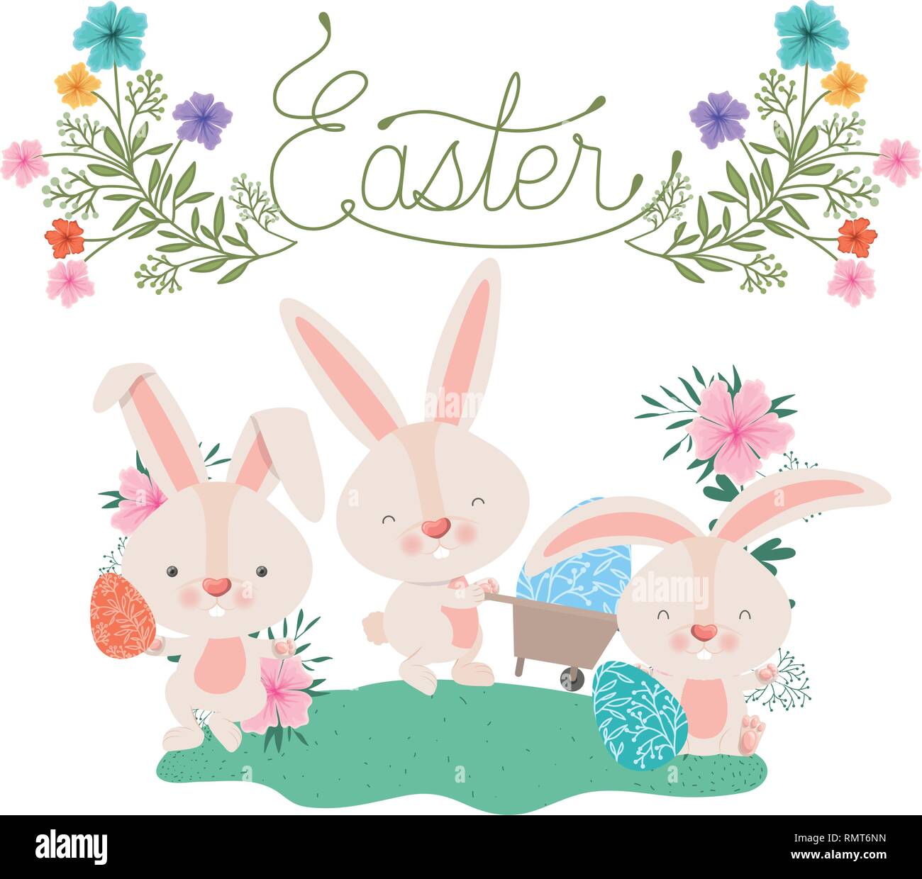 easter label with egg and flowers icon Stock Vector Image & Art - Alamy