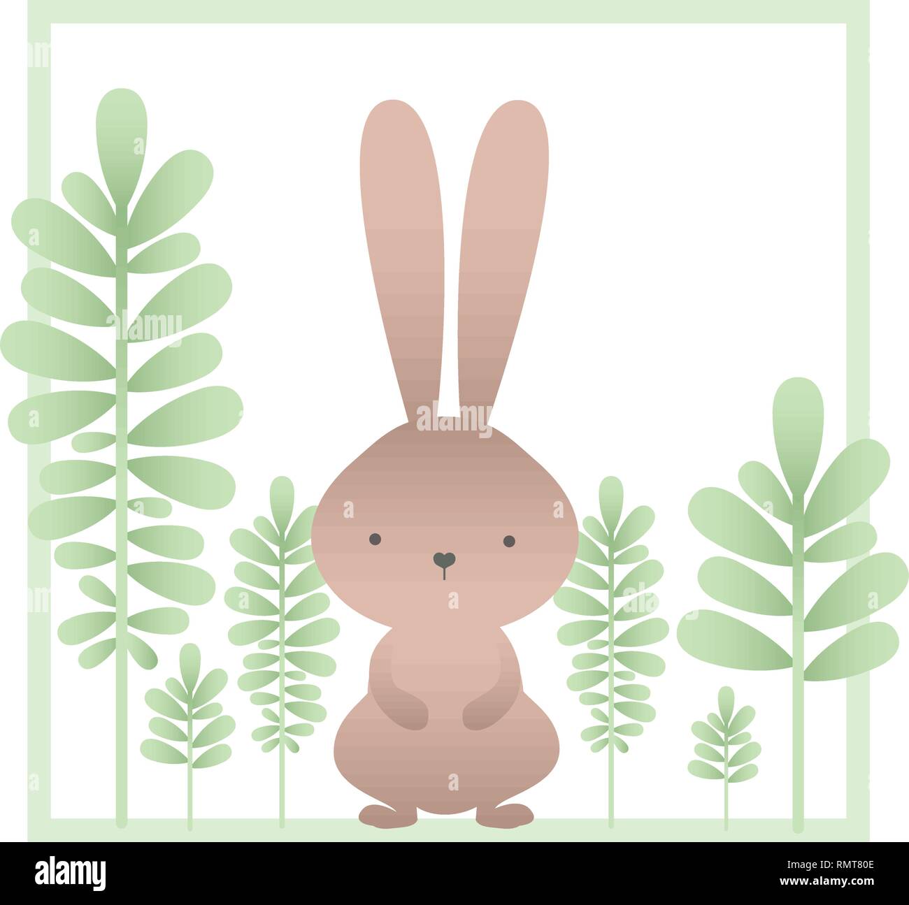 rabbit with branchs and leaves isolated icon Stock Vector Image & Art ...