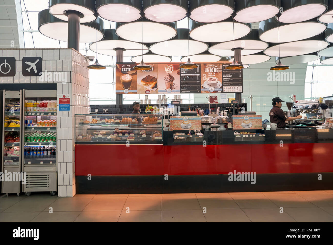 DUBAI, UAE MAY 13, 2016 Costa Coffee at Dubai International Airport. Costa Coffee is a