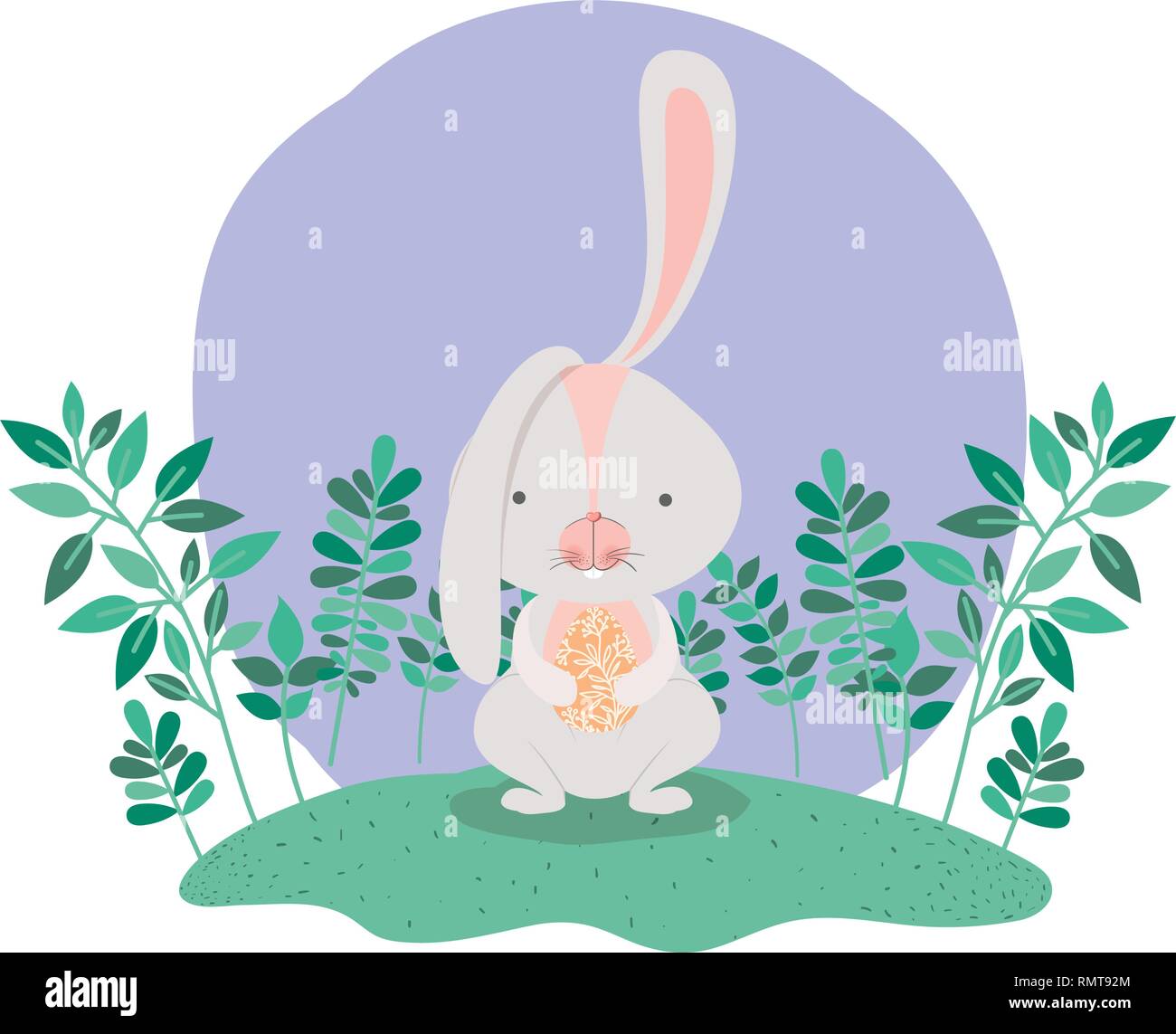rabbit with branchs and leaves isolated icon Stock Vector Image & Art ...