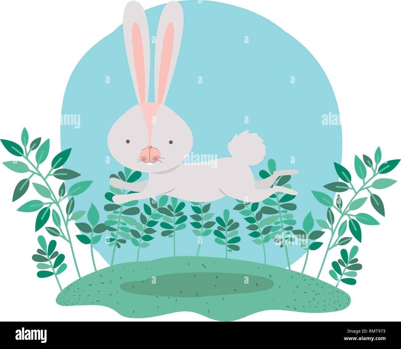 rabbit with branchs and leaves isolated icon Stock Vector Image & Art ...