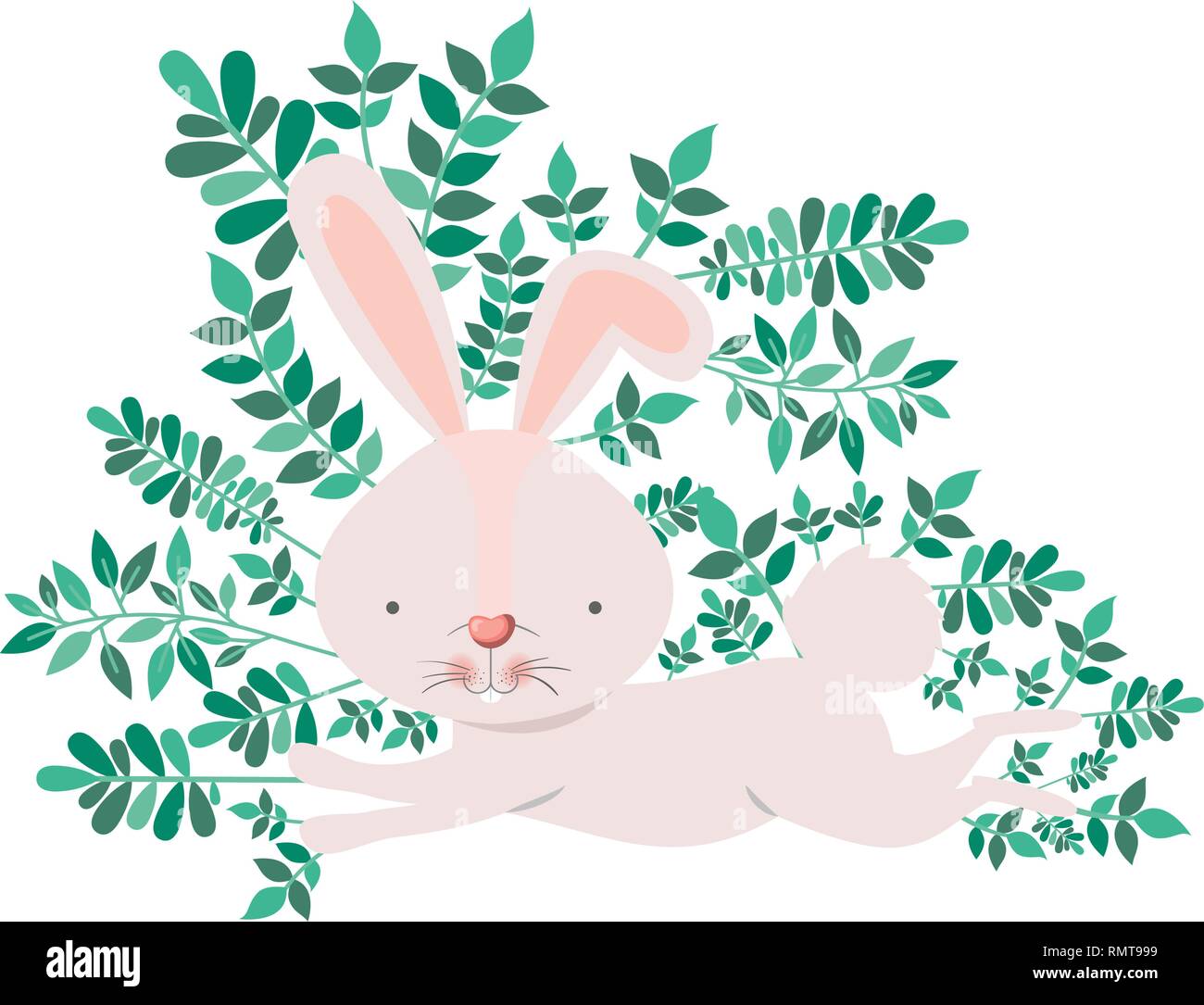 rabbit with branchs and leaves isolated icon Stock Vector Image & Art ...
