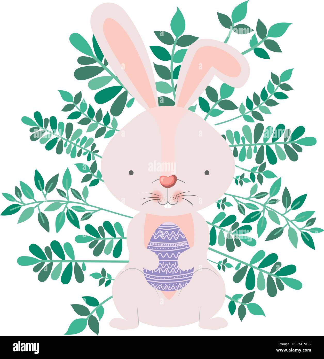 rabbit with branchs and leaves isolated icon Stock Vector Image & Art ...
