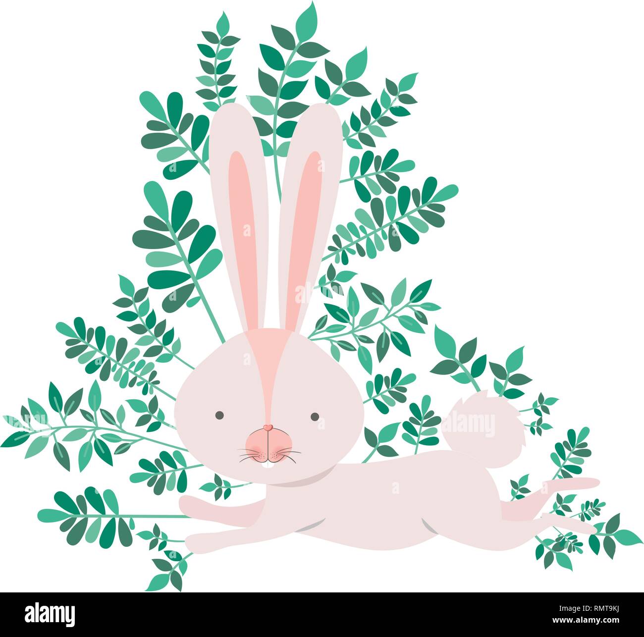 rabbit with branchs and leaves isolated icon Stock Vector Image & Art ...