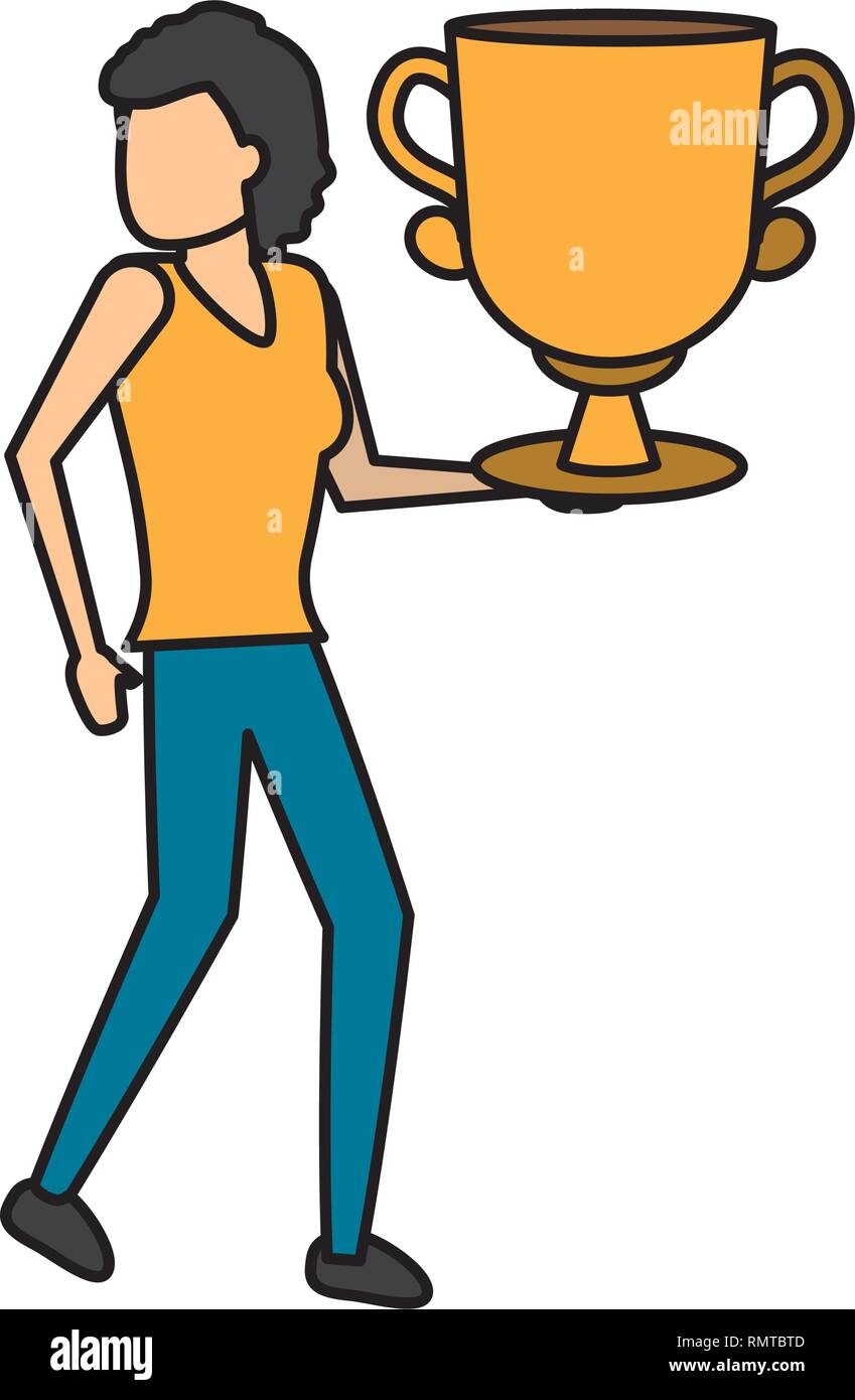 business woman holding gold trophy Stock Vector Image & Art - Alamy