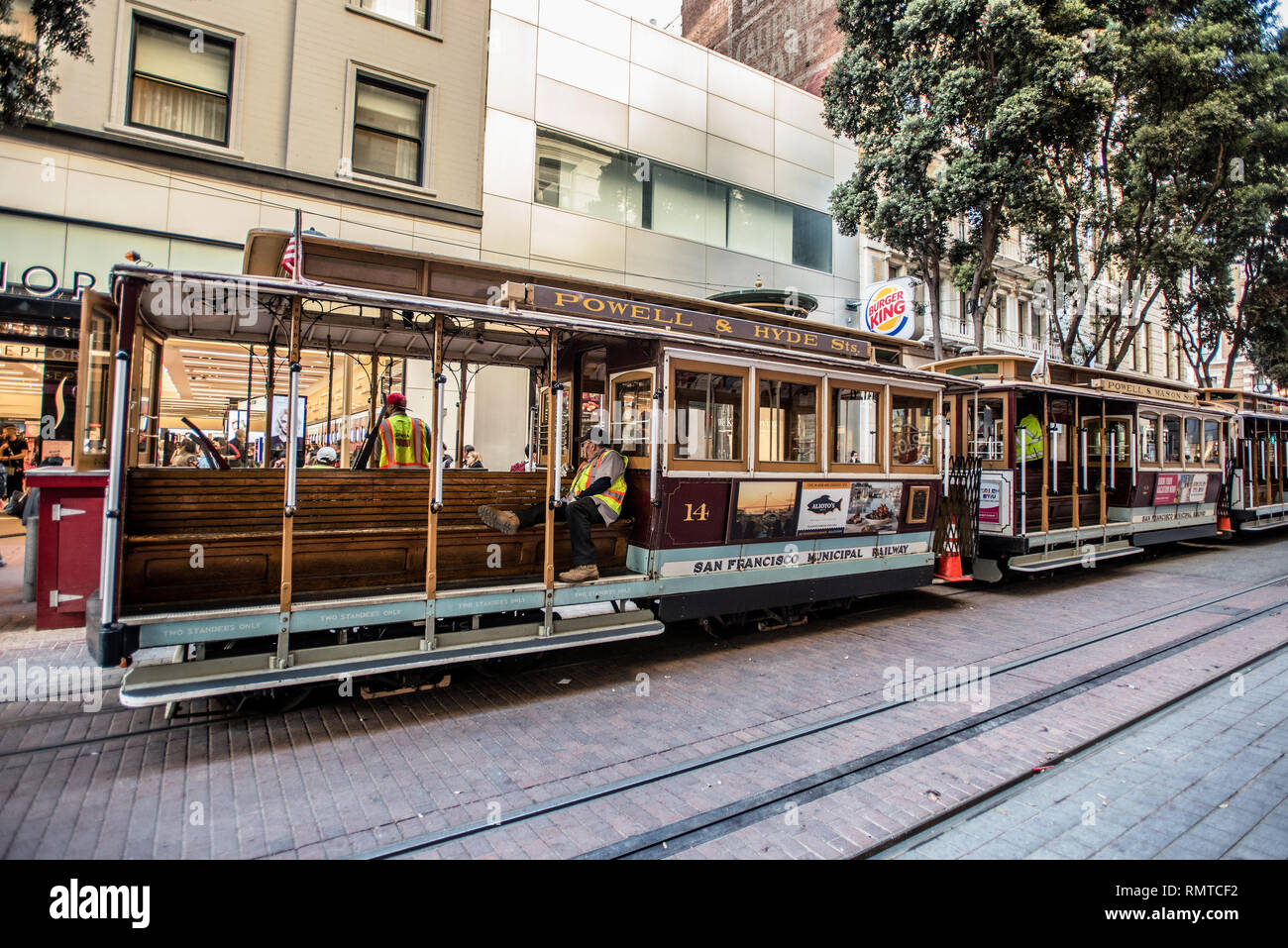 San Francisco cable car. San Francisco Municipal Transportation Agency. Stock Photo