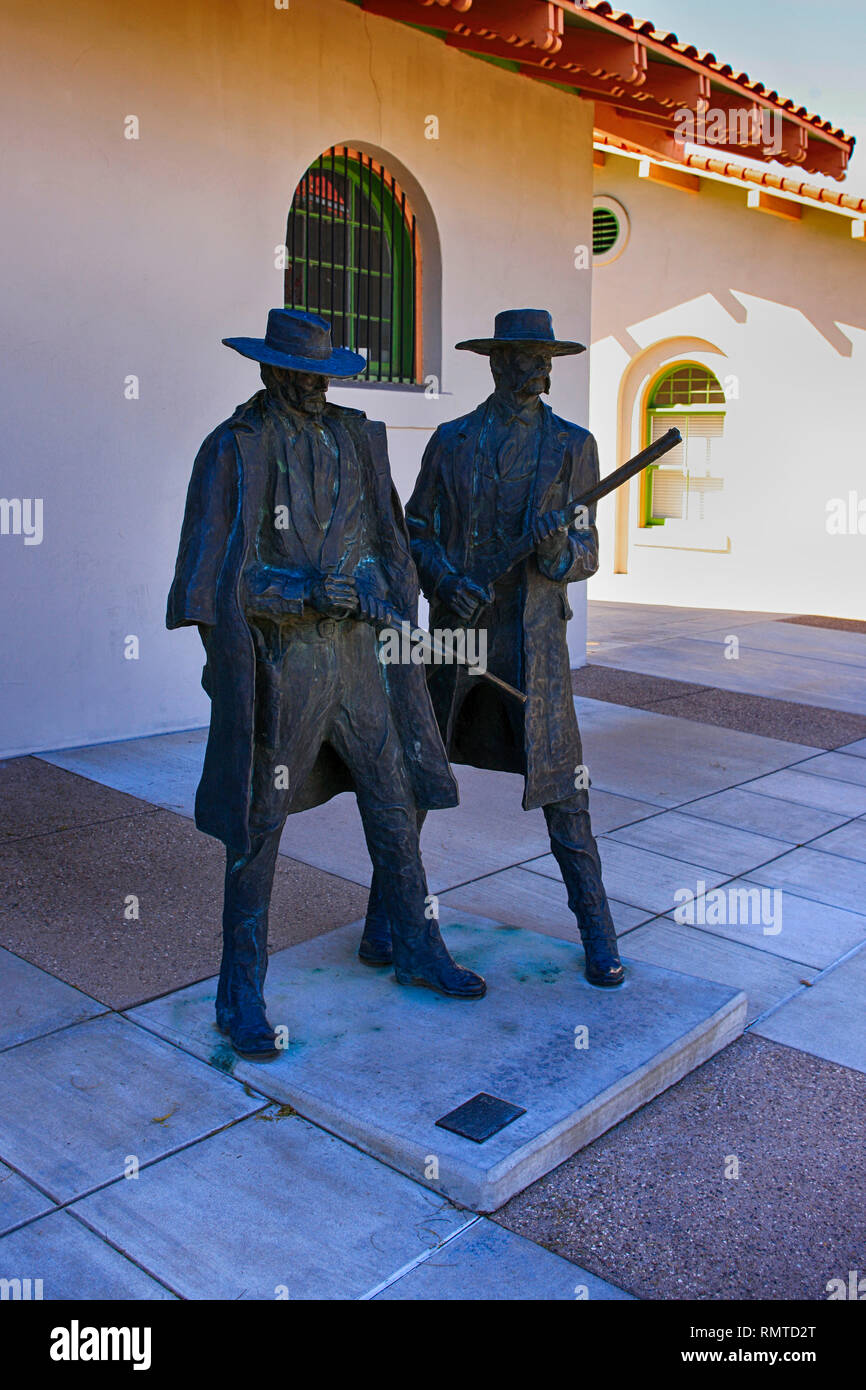 Bronze statues of the Earp brothers at the former Southern Pacific railroad depot in Tucson AZ Stock Photo