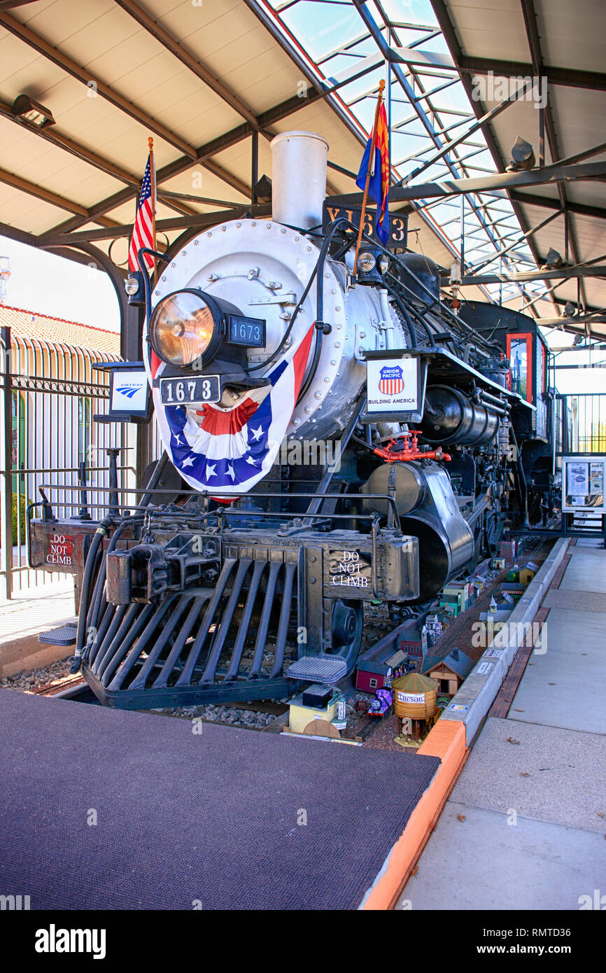 Southern Pacific #1673, a 2-6-0 M-4b Mogul Locomotive from 1900 at the Southern Arizona Transport Museum in Tucson AZ Stock Photo