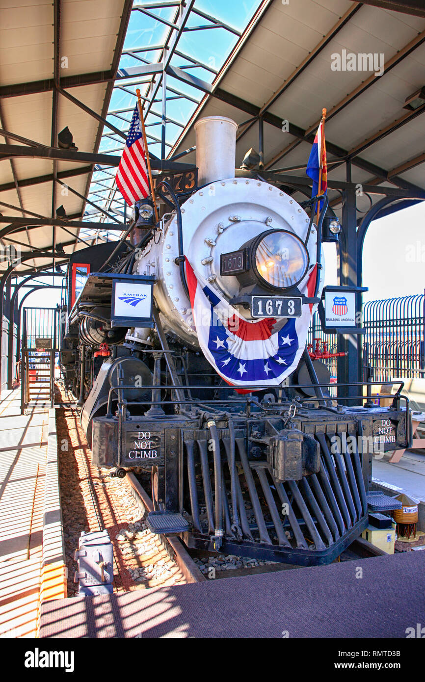 Southern Pacific #1673, a 2-6-0 M-4b Mogul Locomotive from 1900 at the Southern Arizona Transport Museum in Tucson AZ Stock Photo