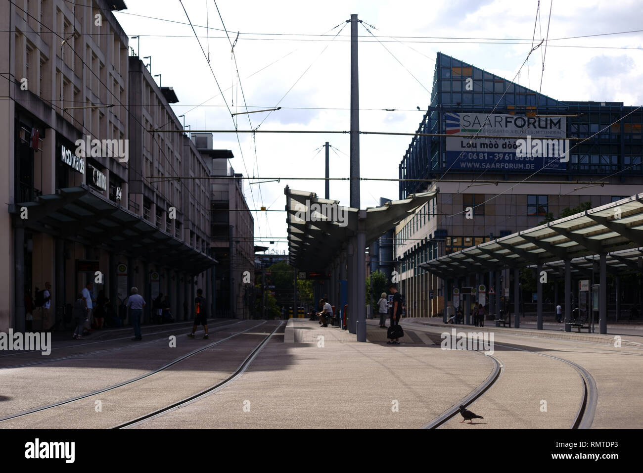 Saarbruecken, Germany - July 29, 2018: Modern shelters of a tram stop at the Saarforum in the city center on July 29, 2018 from Saarbruecken. Stock Photo
