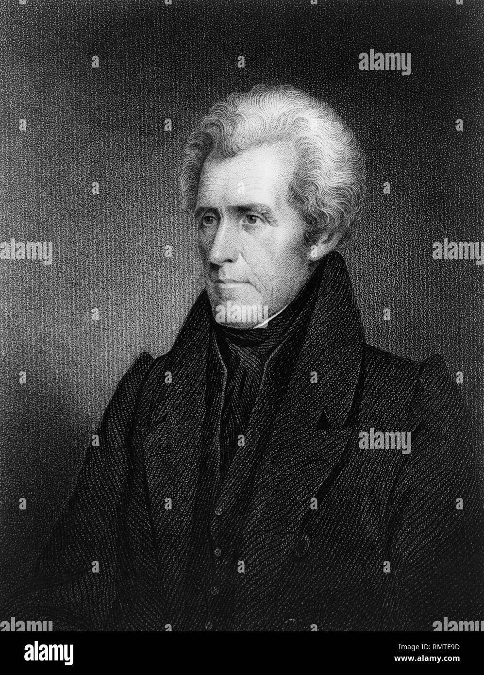 Andrew Jackson (1767-1845), Seventh President of the United States, Head and Shoulders Portrait, Engraving by James Barton Longacre Stock Photo