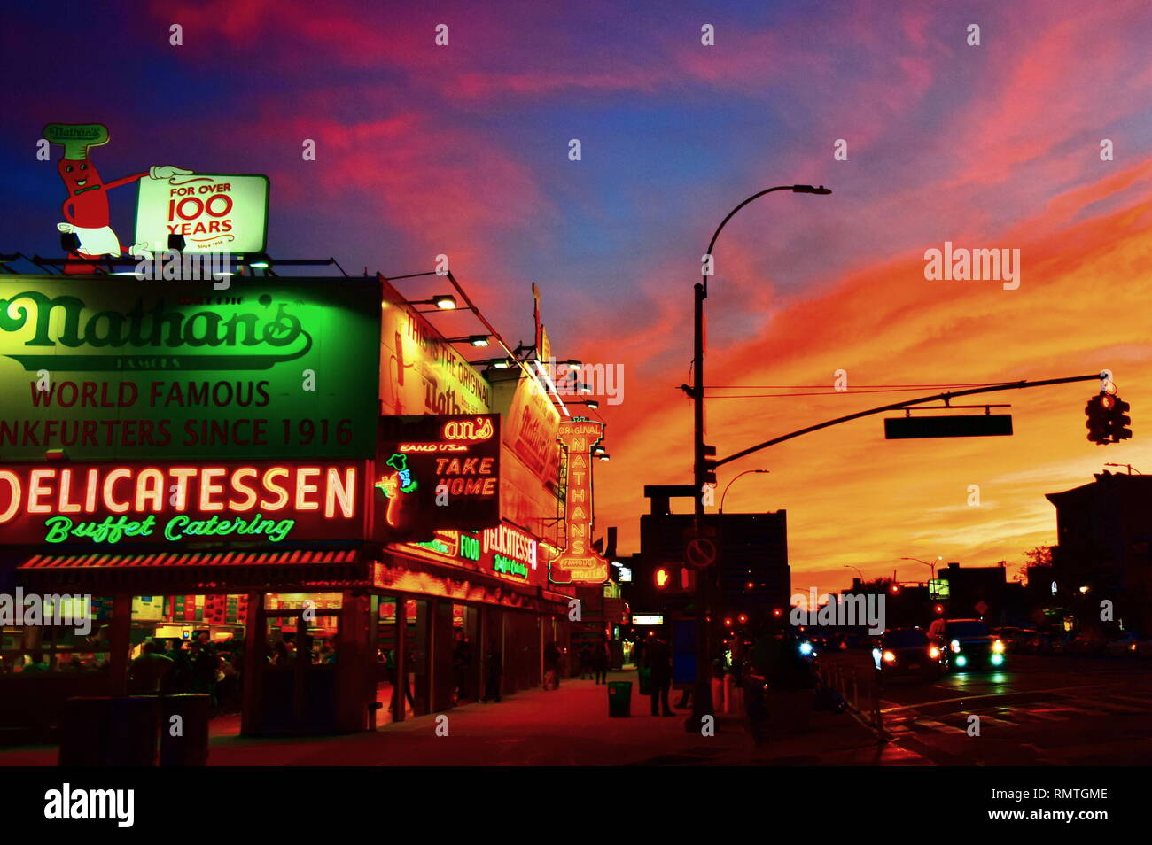 coney island sunset - brooklyn NYC Stock Photo