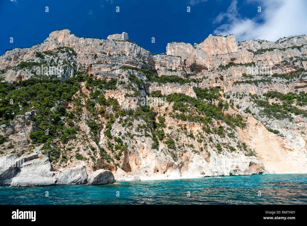 Steep coast on Golfo di Orosei on Sardinia island, Italy Stock Photo
