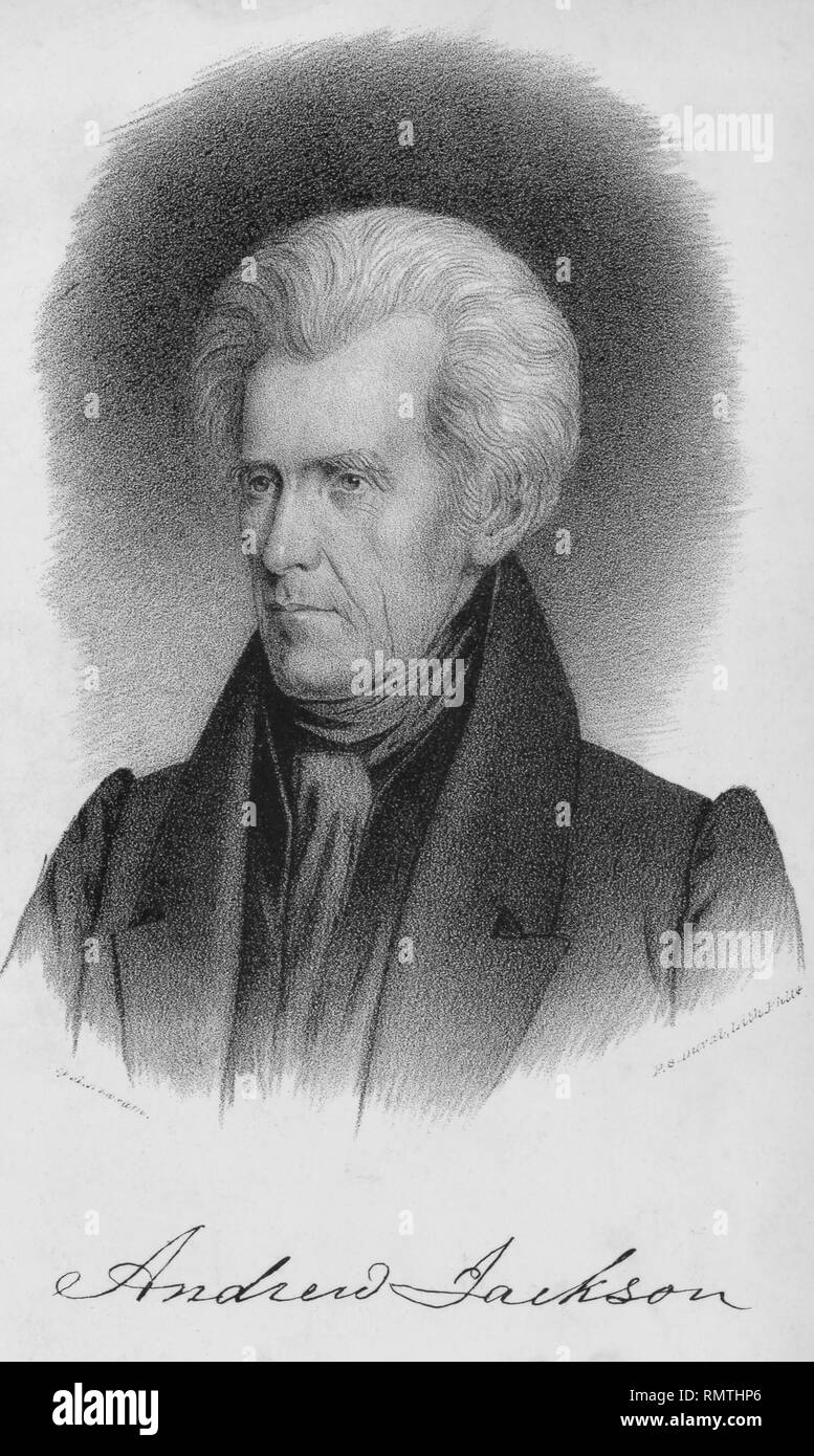 Andrew Jackson (1767-1845), Seventh President of the United States, Head and Shoulders Portrait, by Albert Newsam, P.S. Duval, Lithographer, Philadelphia Stock Photo