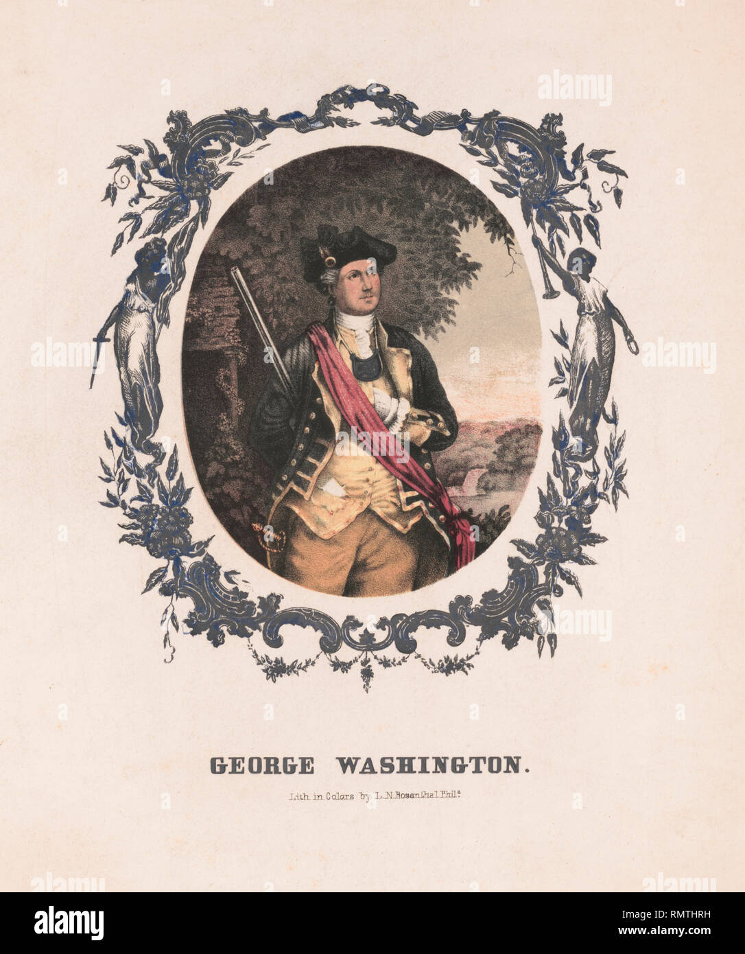 George Washington (1732-99), First President of the United States, Three-Quarter Length Portrait in Uniform, Lithograph by Louis N. Rosenthal, Philadelphia, 1850's Stock Photo
