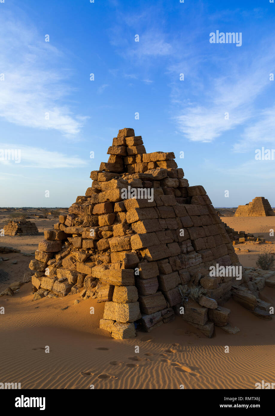 Pyramids and tombs in royal cemetery of Bajrawiya, Northern State ...