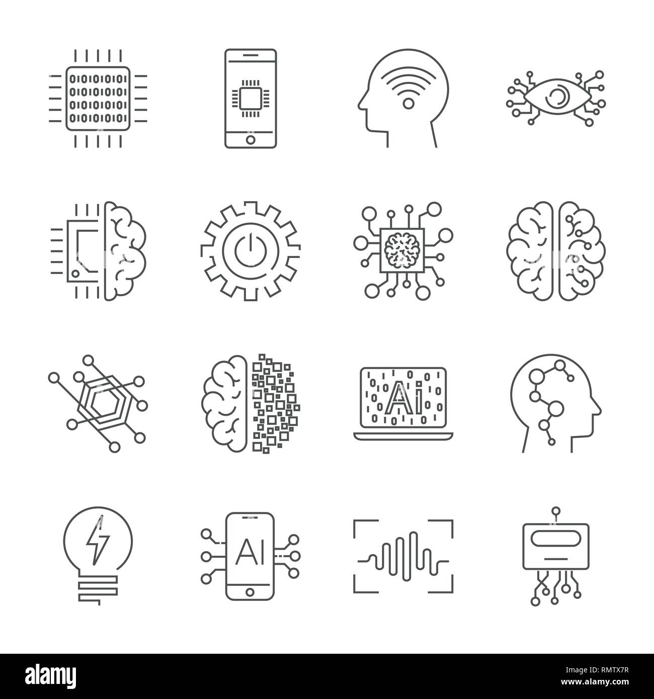 Simple Set of Artificial Intelligence Related Vector Line Icons. Stock Vector