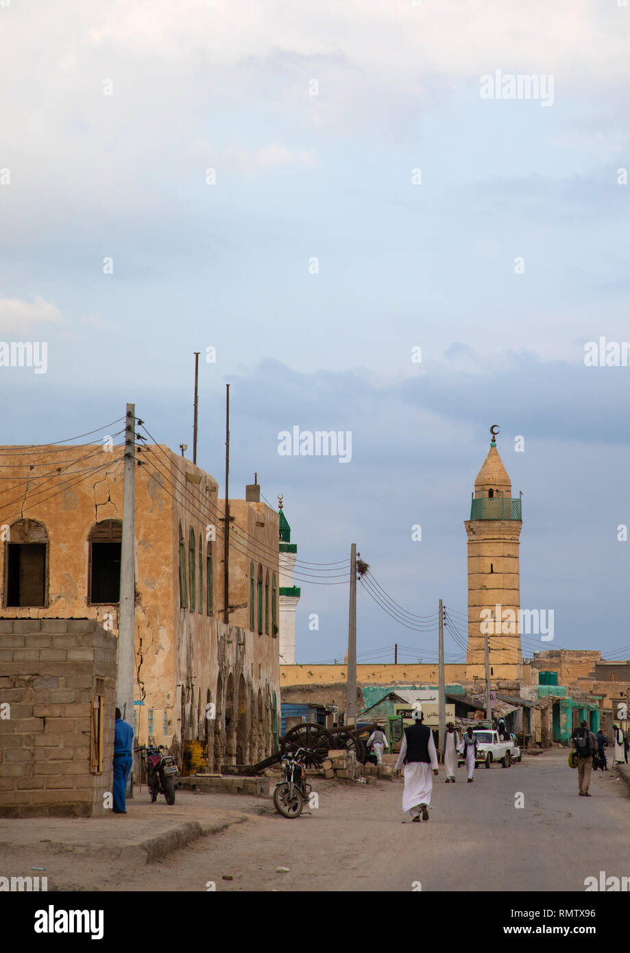 Old building with a wooden balcony on mainland, Red Sea State, Suakin ...