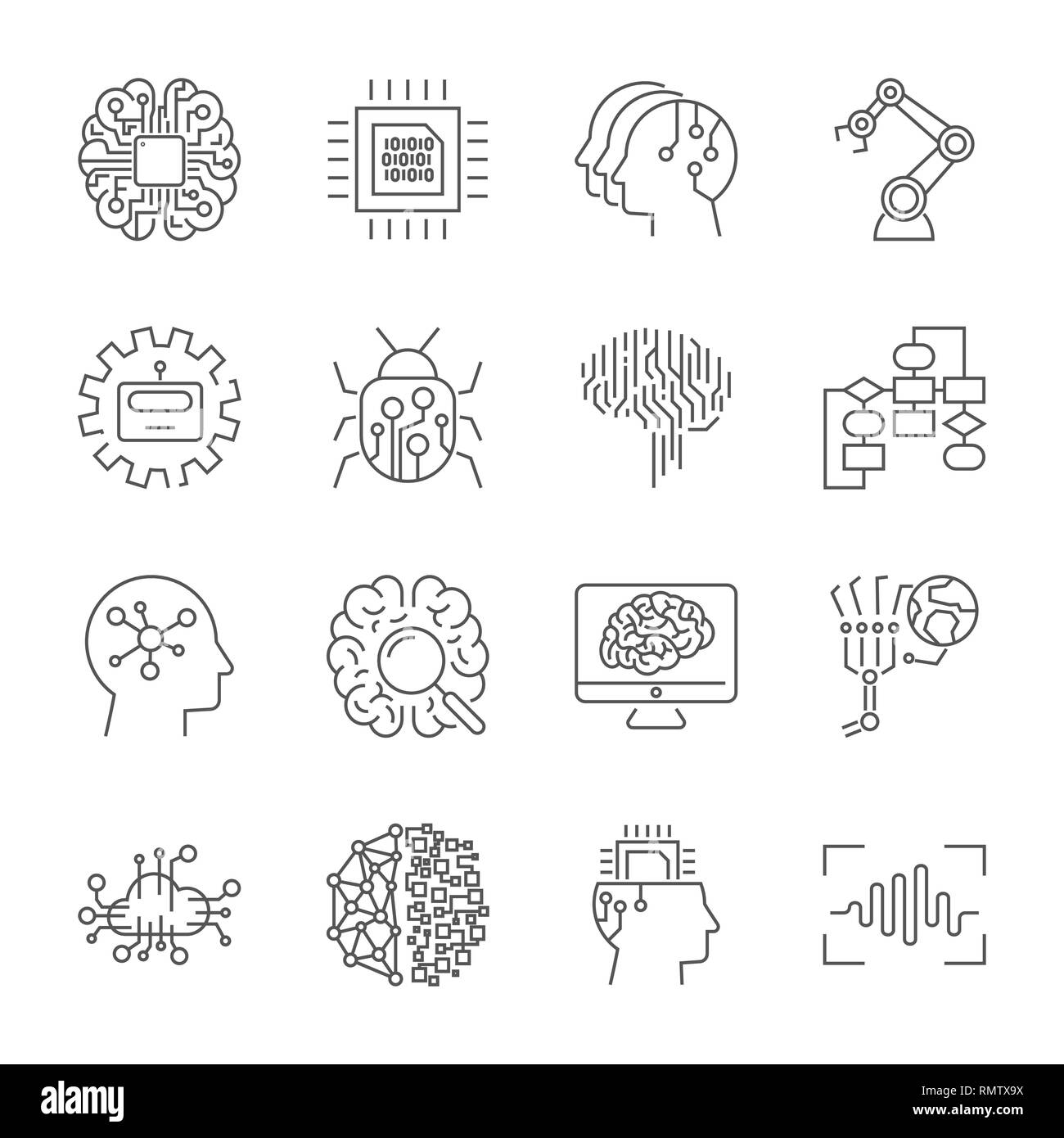 Set of machine learning line icons. Simple pictograms pack. Vector ...