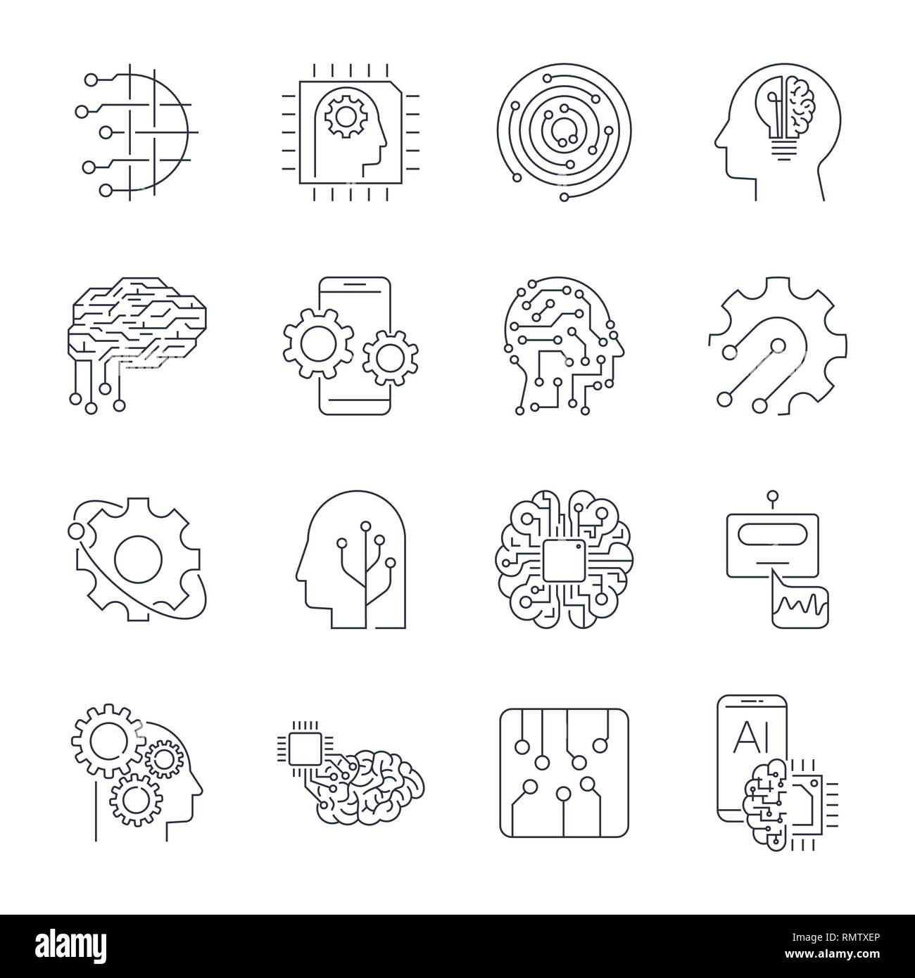 Set of thin icons related to artificial intelligence and data science ...