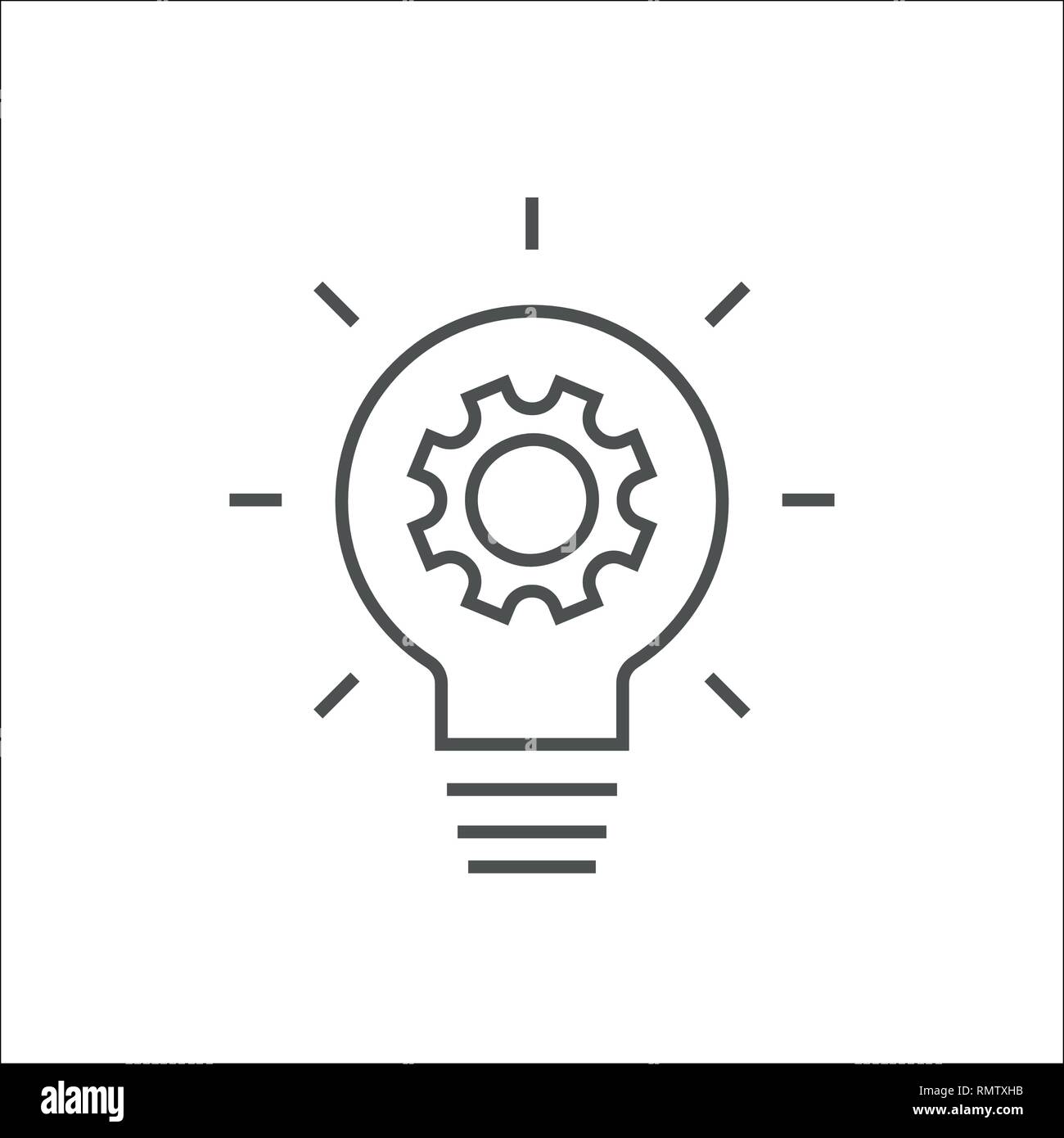 Simple light bulb conceptual icon with gear inside. Vector illustration. Idea symbol isolated on white background. EPS 10 Stock Vector