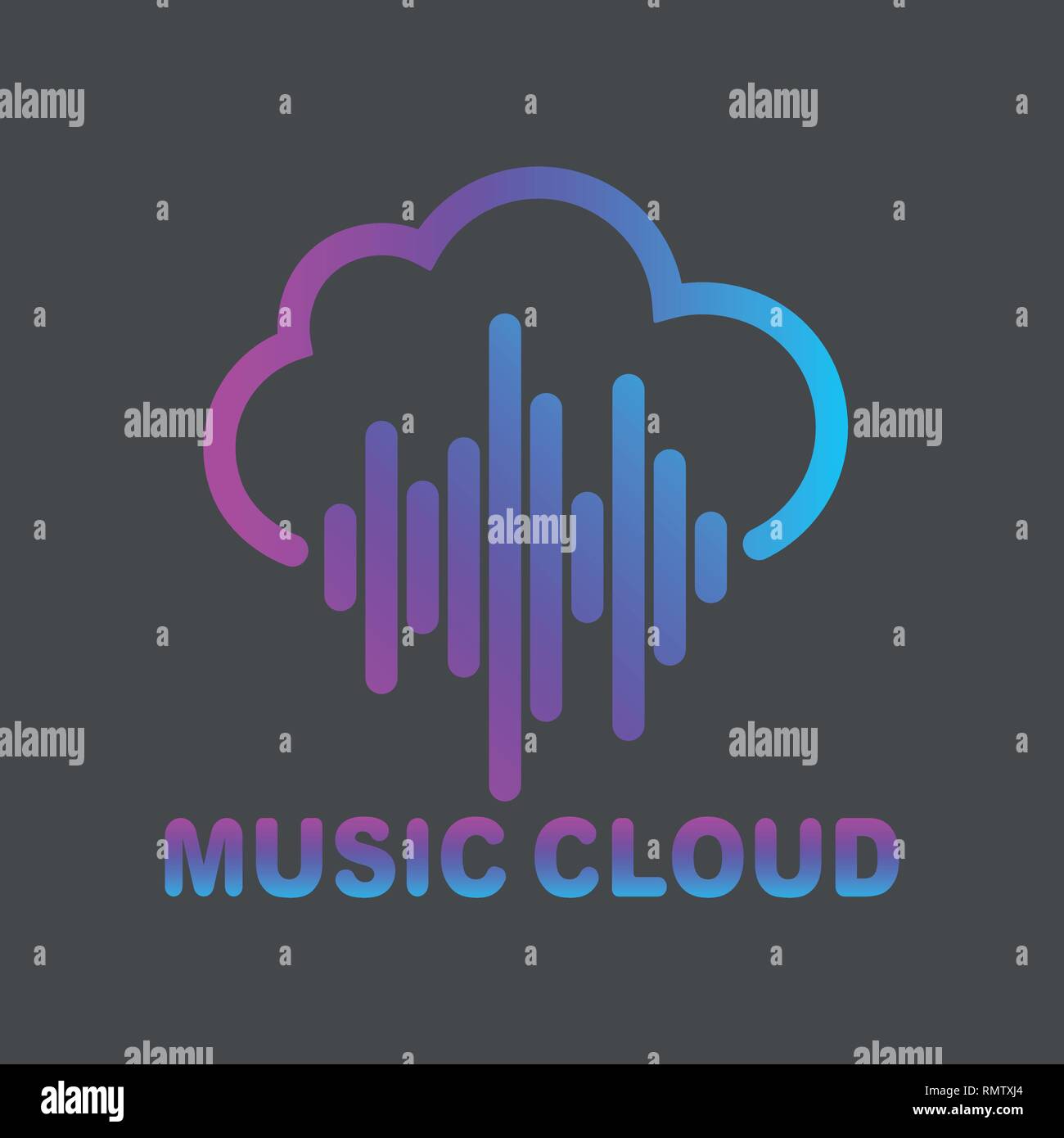 Cloud music vector logo isolated on white background, cloud shape symbol with sound equalizer colorful lines. EPS 10. Stock Vector