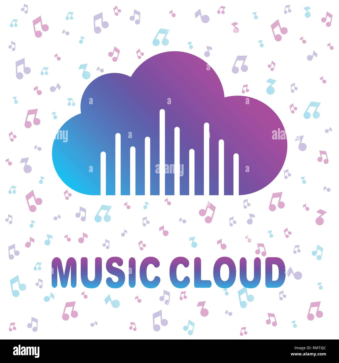 Simple icon with cloud and sound equalizer wave. Colorful icon on white background. EPS 10 Stock Vector