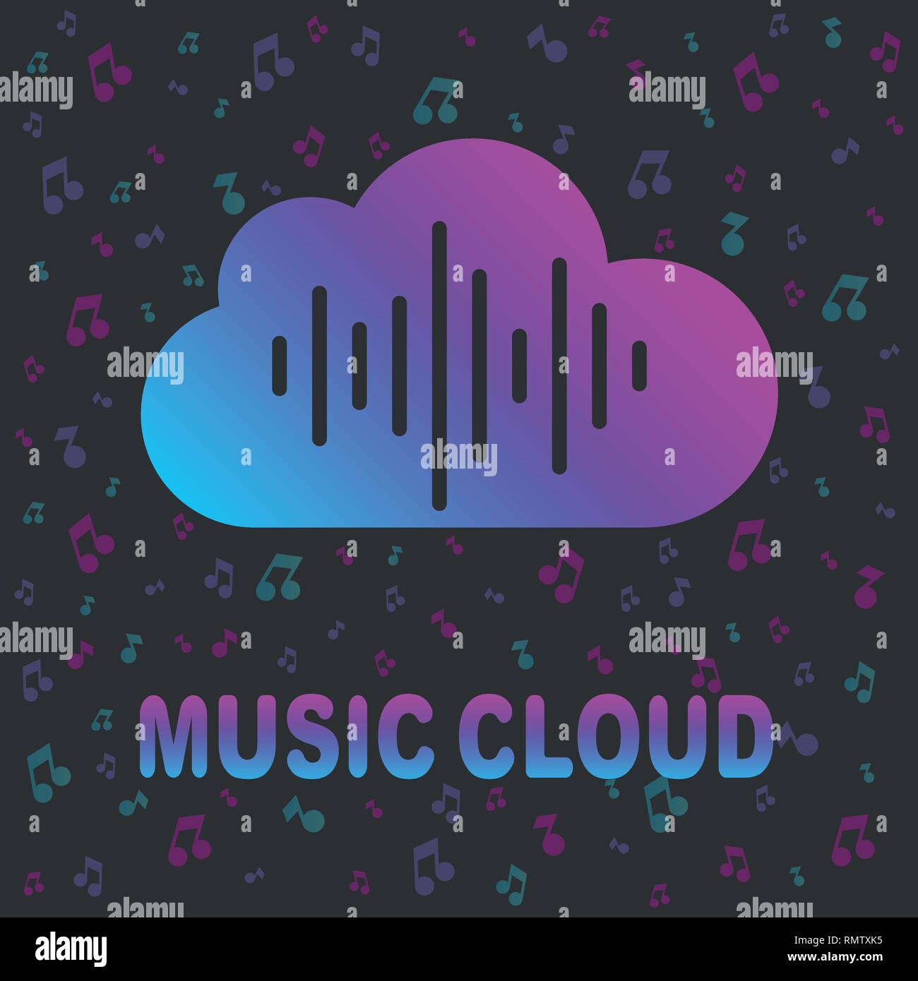 Cloud music vector logo isolated on white background, cloud shape symbol with sound equalizer colorful lines. EPS 10. Stock Vector