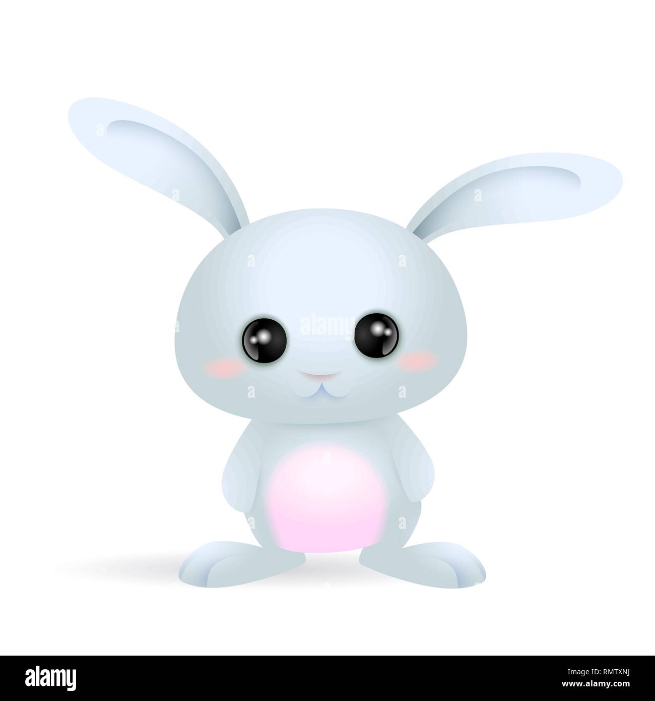 cute little blue easter bunny character on white background Stock ...