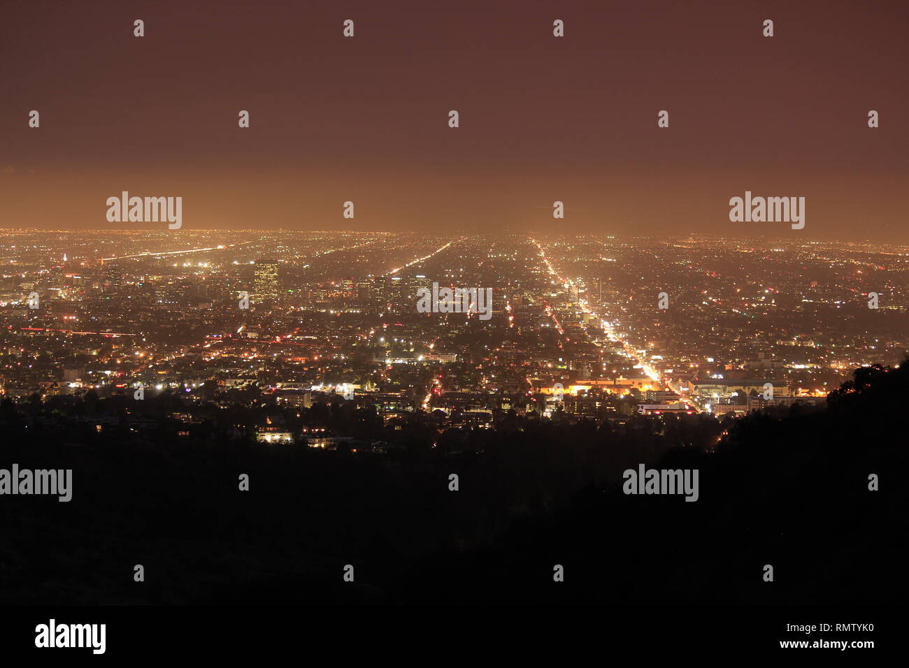 Skyline von Los Angeles USA bei Nacht Stock Photo