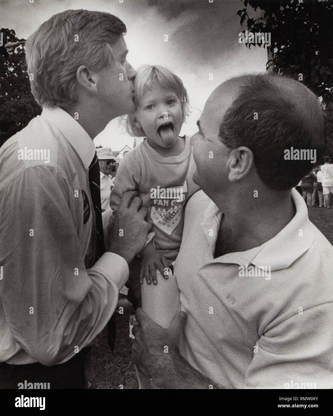 Former Massachusetts Governor Bill Weld announced he will run against President Donald Trump for the Republican Presidential nomination in 2020. in this photo Former Massachusetts Governor William “Bill “ Weld kisses a young girl during a campaign stop in the Boston area , Boston USA photo by bill belknap 1995 Stock Photo