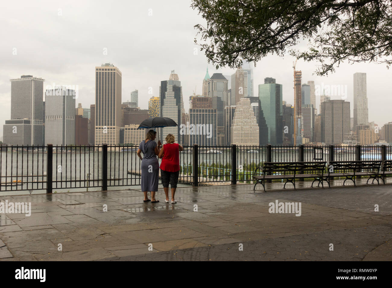 rainy day Brooklyn Heights promenade New York City Stock Photo Alamy