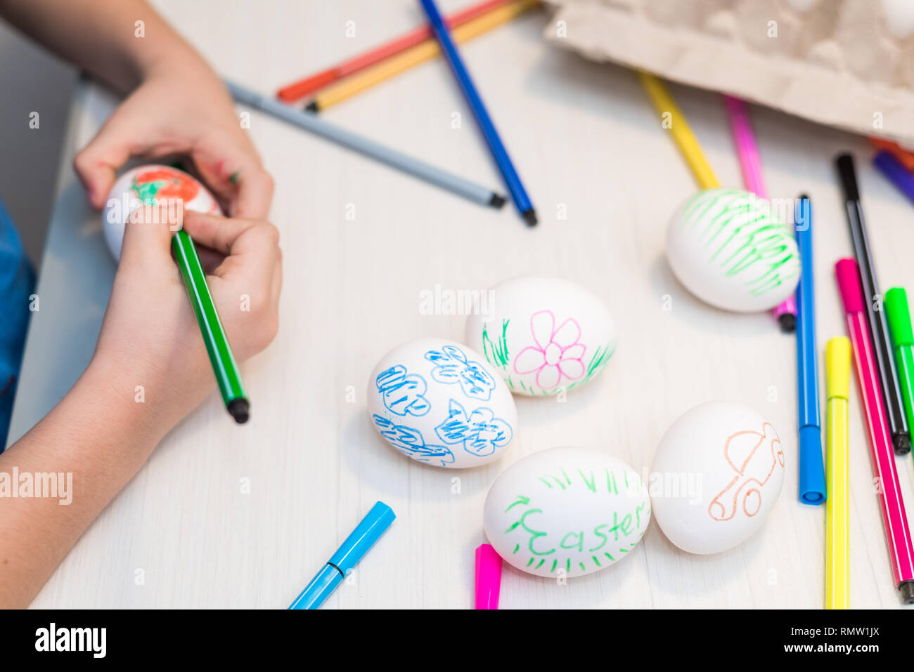 A Child Will Paint Easter Eggs With Felt Tip Pens Easter Ideas