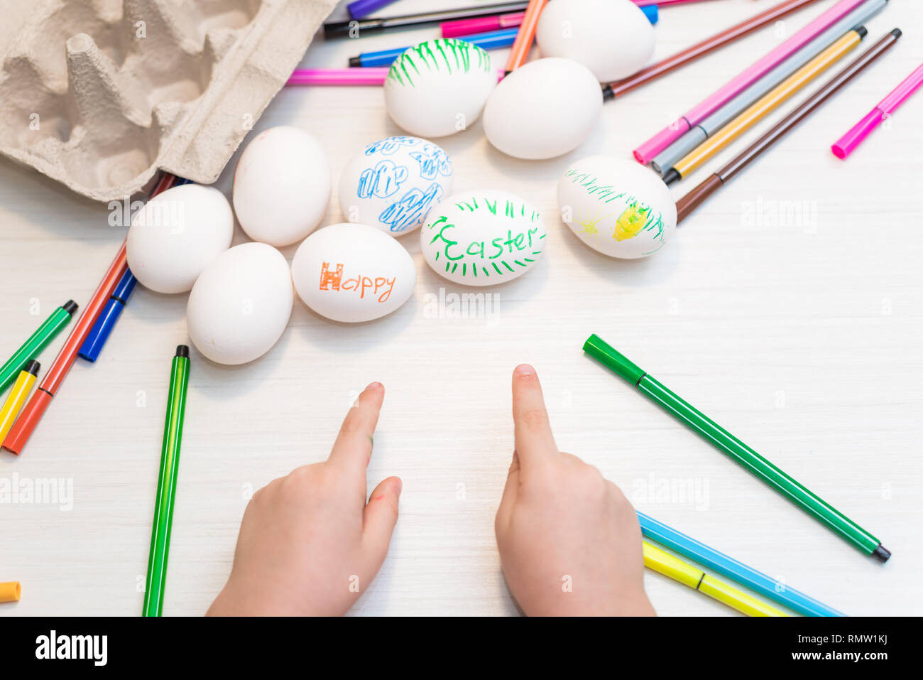 A Child Will Paint Easter Eggs With Felt Tip Pens Easter Ideas