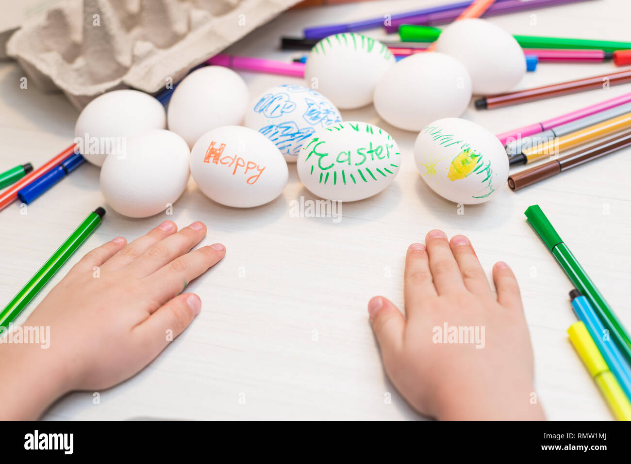 A Child Will Paint Easter Eggs With Felt Tip Pens Easter Ideas