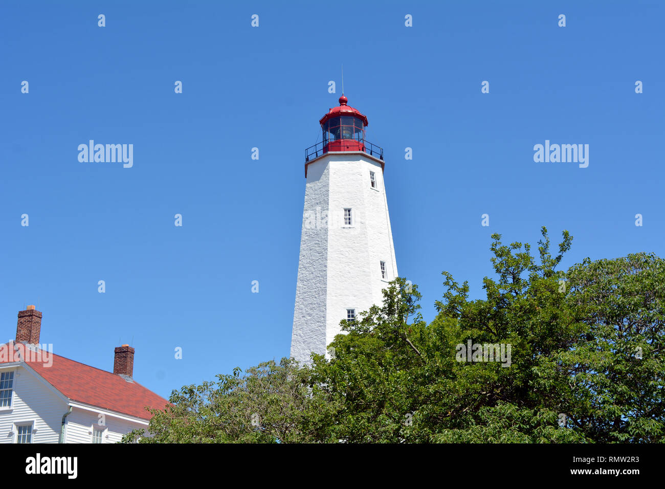 Red and White Lighthouse in Sandy Hook New Jersey Stock Photo Alamy