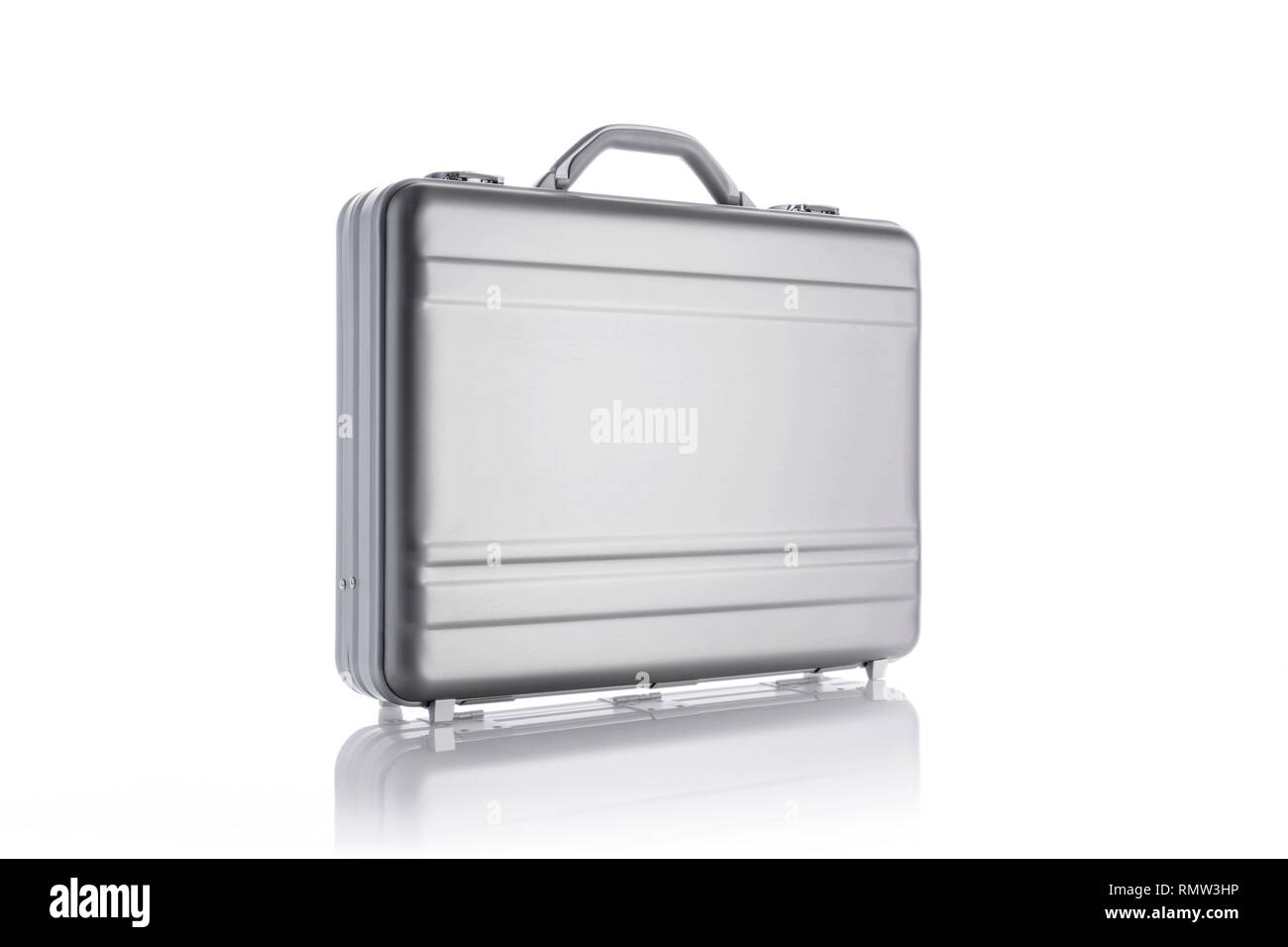 Aluminum business metal briefcase isolated on white background with