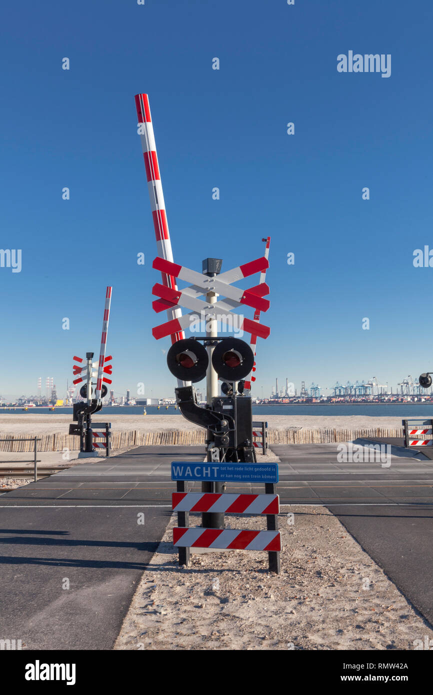 Road Signs At The Railway Crossing With A Barrier Organization Of The Transport System Of A European Country Safety Of Traffic In Road And Rail Tran Stock Photo Alamy