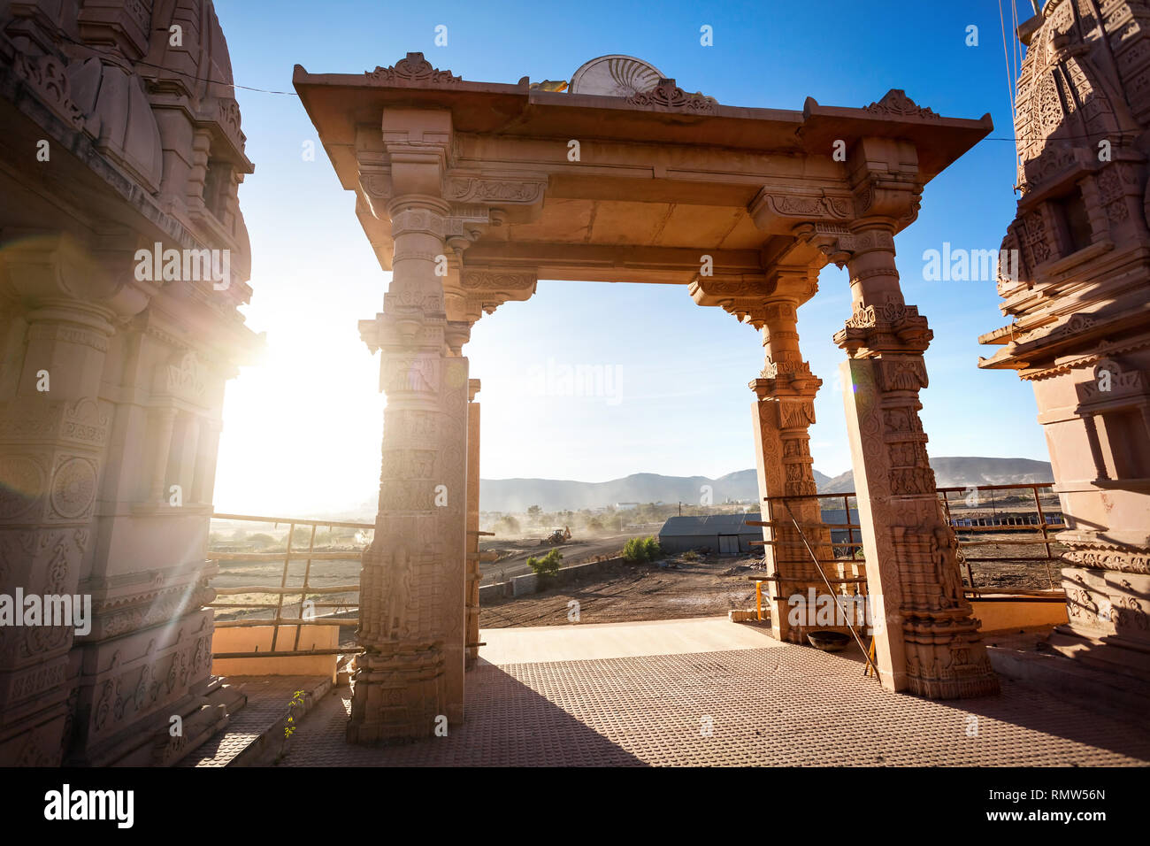 Indian temple arch at sunset in Nasik, Maharashtra, India Stock Photo