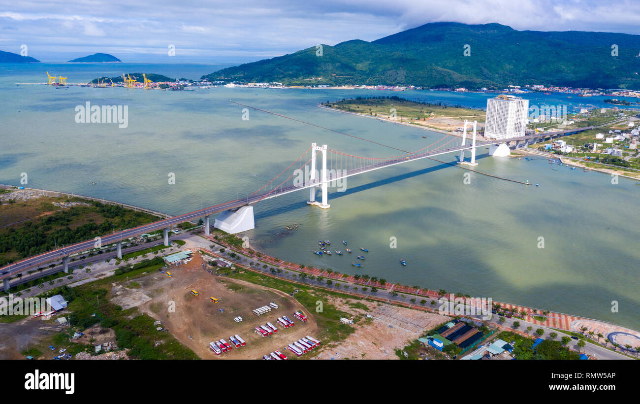 Thuan Phuoc Bridge or Cầu Thuận Phước over the Han River, Da Nang, Vietnam Stock Photo