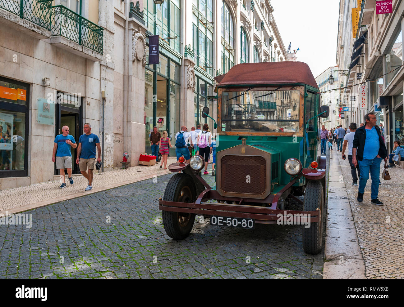 A vintage car in the streets of Lisbon, Portugal. Stock Photo