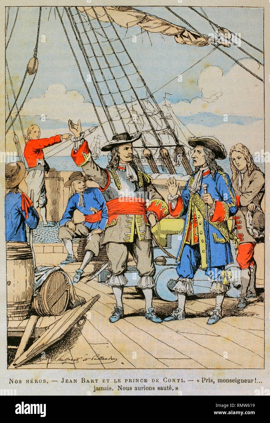Jean Bart (1650-1702), comandante naval francês e corsário, ameaçando  explodir seu navio - O corsário Jean Bart (1650-1702) ameaça um corsário  inglês