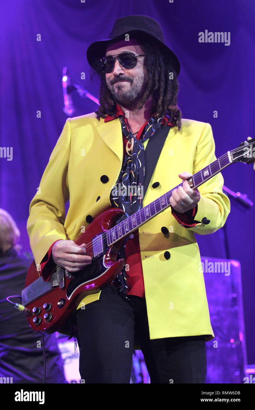 Lead guitarist Mike Campbell of Tom Petty & the Heartbreakers is shown performing on stage during a 'live' concert appearance. Stock Photo