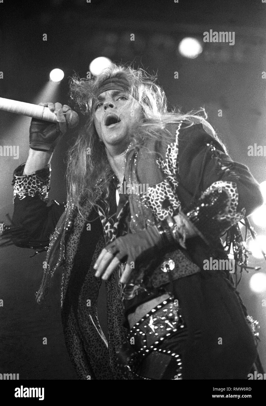 Lead singer Brett Michaels of the glam metal band Poison is shown