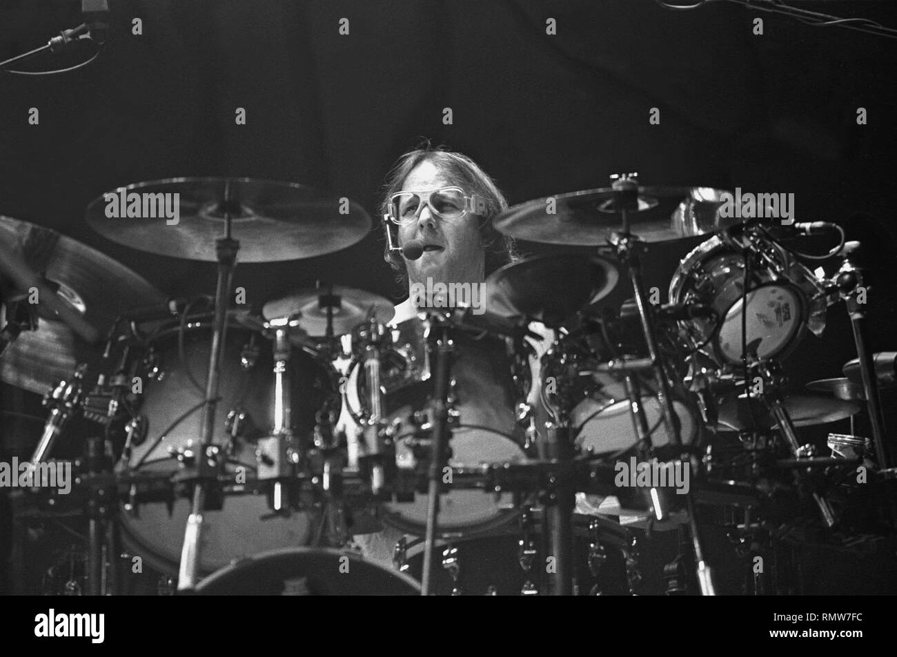 Drummer Jon Fishman is shown performing on stage during a "live