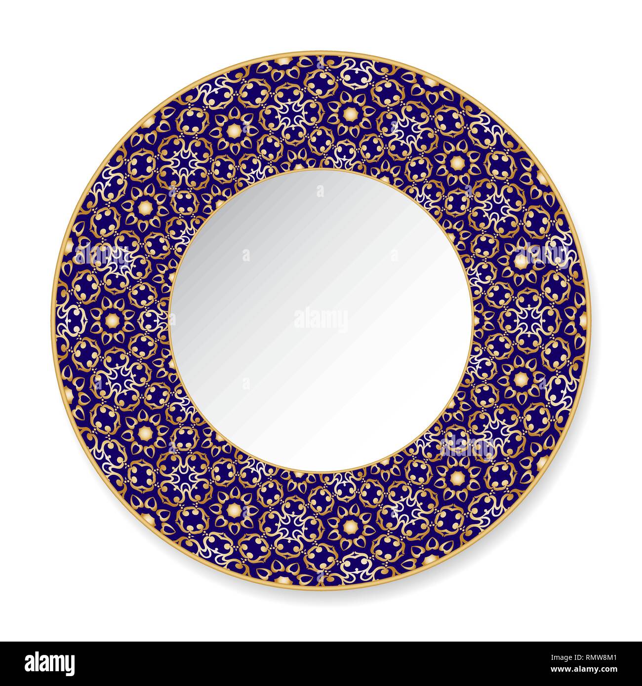 Gold pattern on blue background for plates, trays, dishes and souvenirs. Vector illustration. Stock Vector