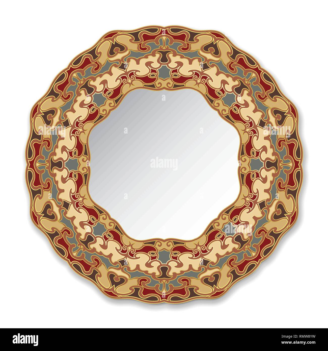Decorative plate with gold and red ornament Stock Vector