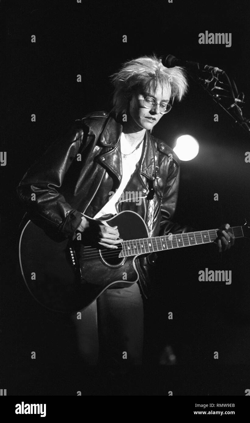 Singer, songwriter and bassist Aimee Mann is shown performing on stage during a 'live' concert appearance with Til Tuesday. Stock Photo