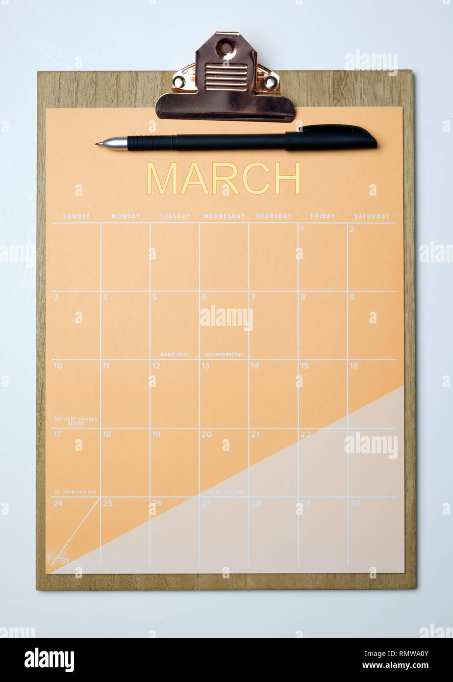 March month calendar on clipboard Stock Photo