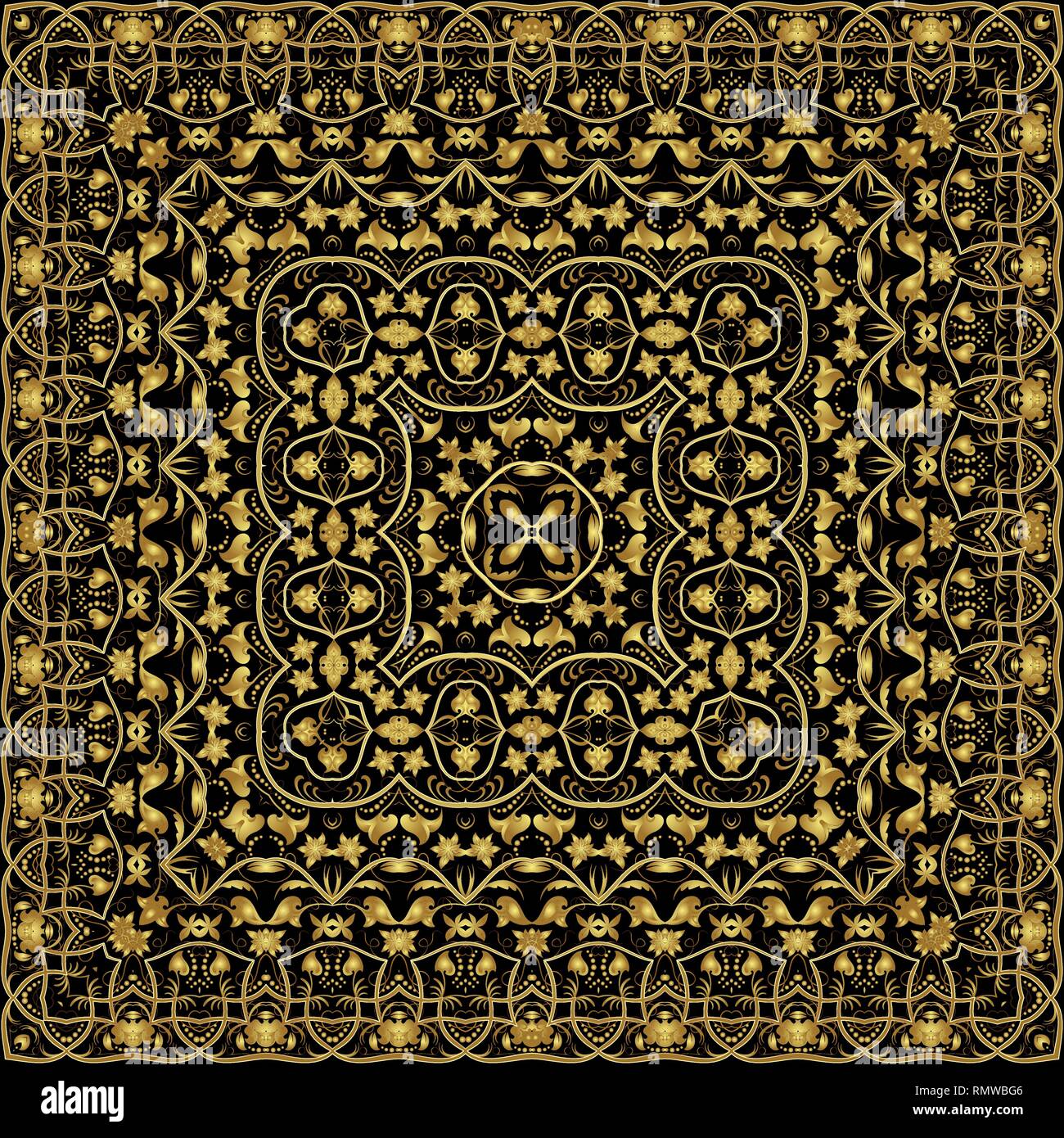 Elegant ornament in ancient Arabic style. Classic gold pattern on black ...